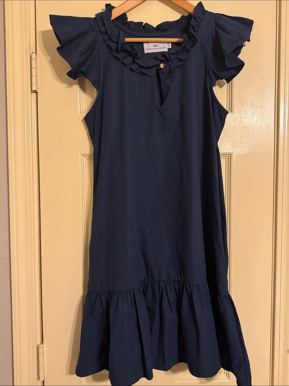 Never a Wallflower Rachel Dress in Navy Ruffle-Trim Size S